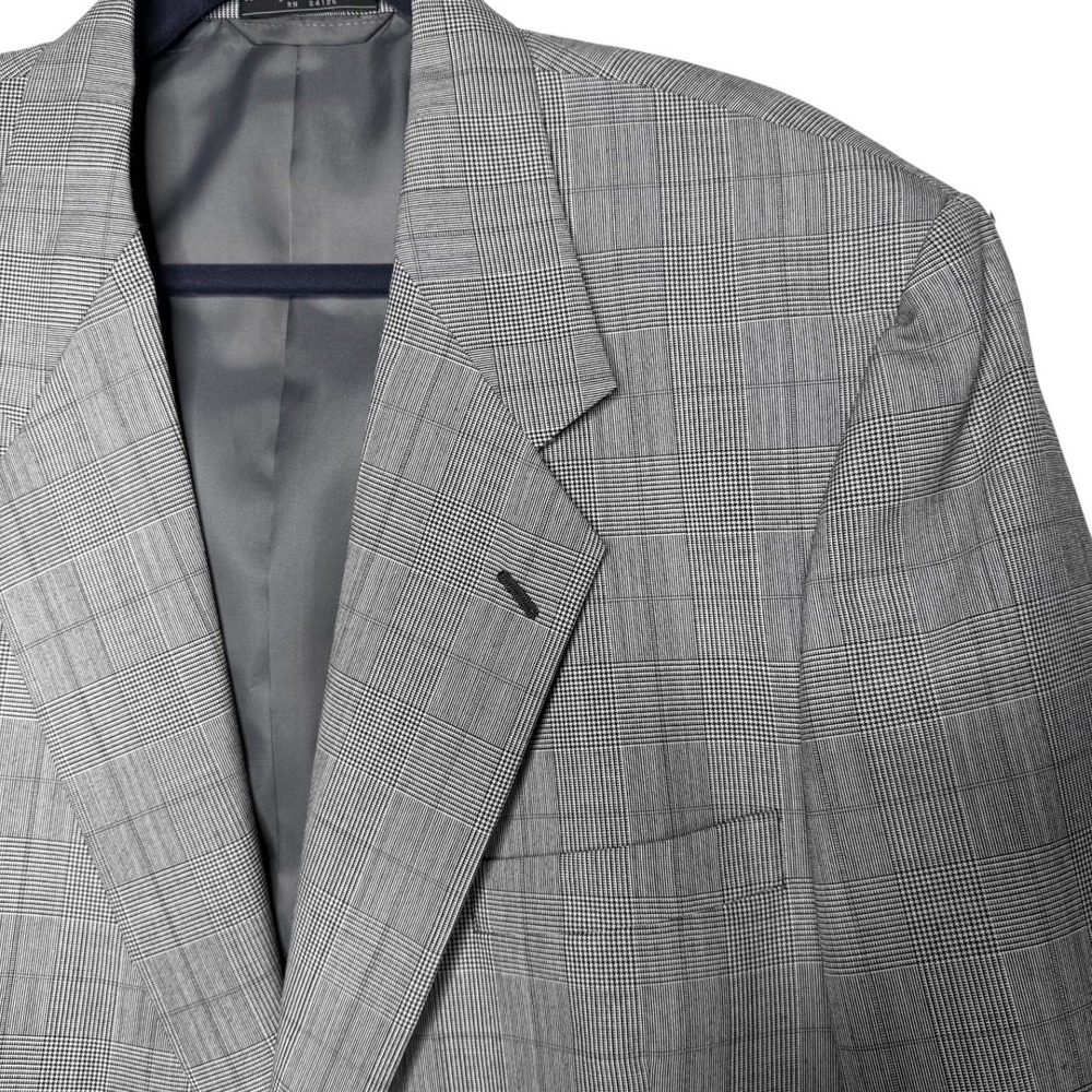 VTG Hardy Amies Sport Coat Gray Glen Plaid Two Button Wool Blend Blazer Mens 48R - Picture 6 of 8